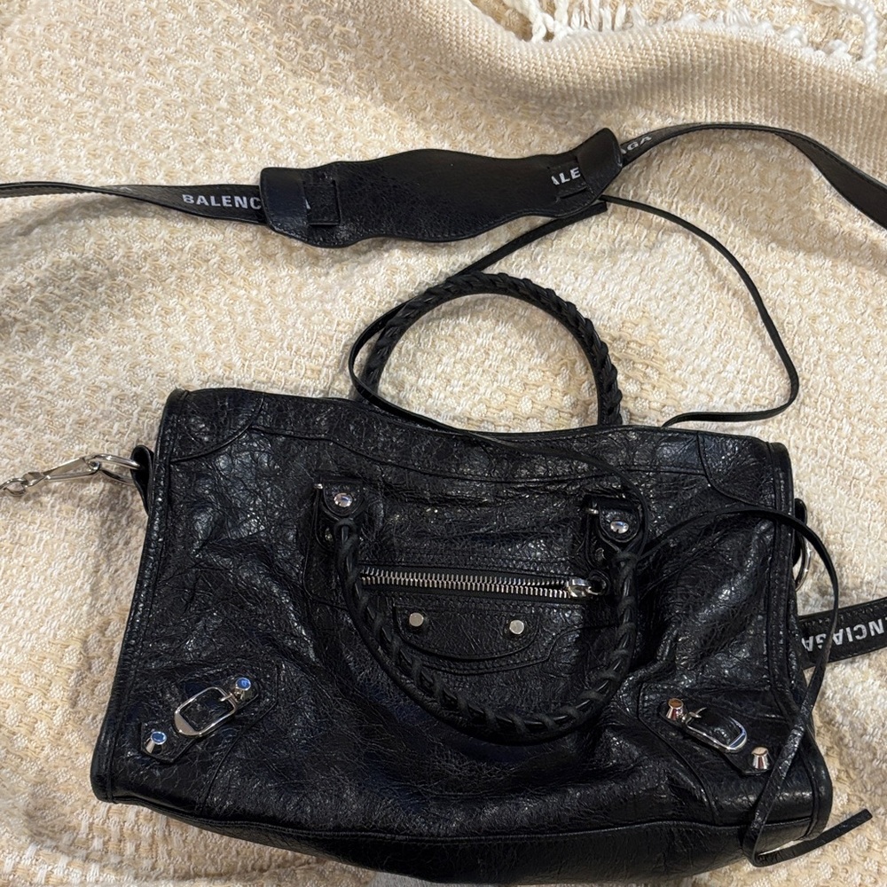 Balenciaga small Black City Bag- Textured Leather Shoulder Bag